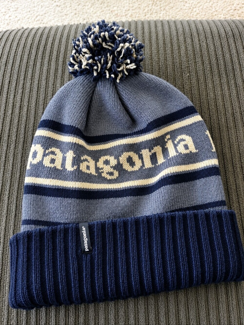 Patagonia Powder Town Beanie Ski Hat (Park Stripe/Forge Gray)